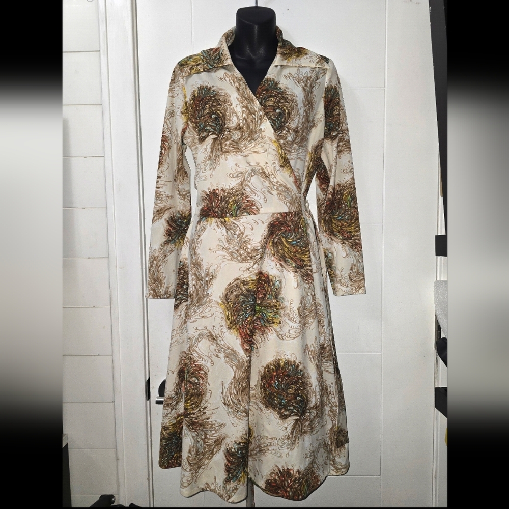 Caron Elegant Multicolor Wrap Dress Sz M